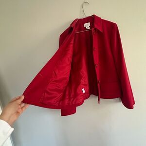 Ann Taylor Loft Blazer Womens Red Wool Nylon Button Up Dress Casual Business
